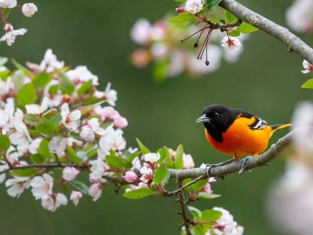 Baltimore Oriole On Tree Branch - Photo