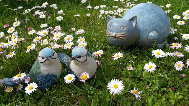 Lawn Ornaments Of Cat and Two Birds Photo